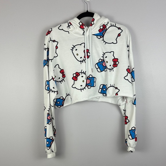 Hello Kitty by Sanrio Cotton Blend Cropped Oversized Pullover Medium Hoodie - Picture 2 of 13